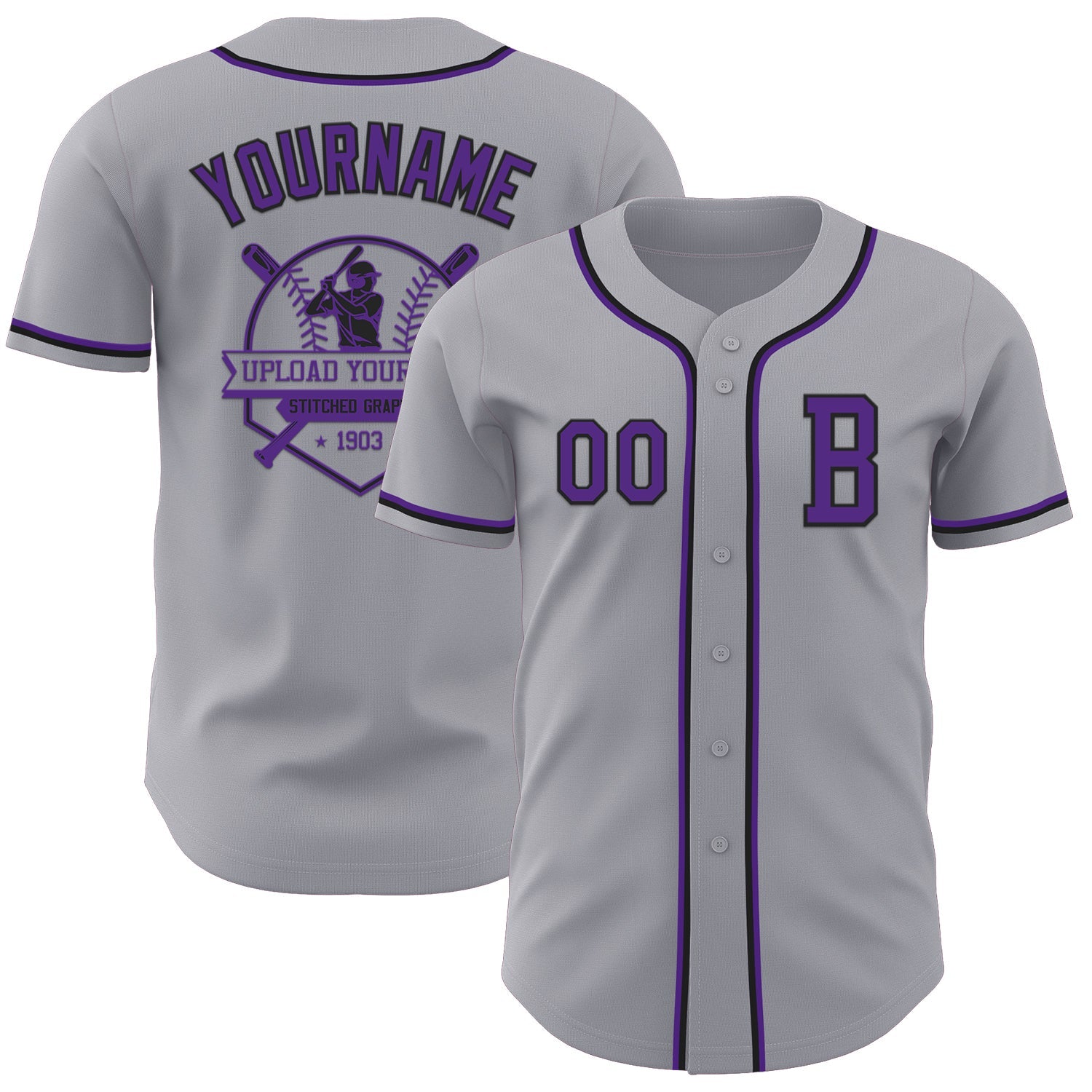Custom Gray Purple-Black Authentic Baseball Jersey - Sky-Custom