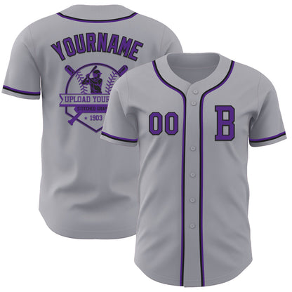 Custom Gray Purple-Black Authentic Baseball Jersey - Sky-Custom