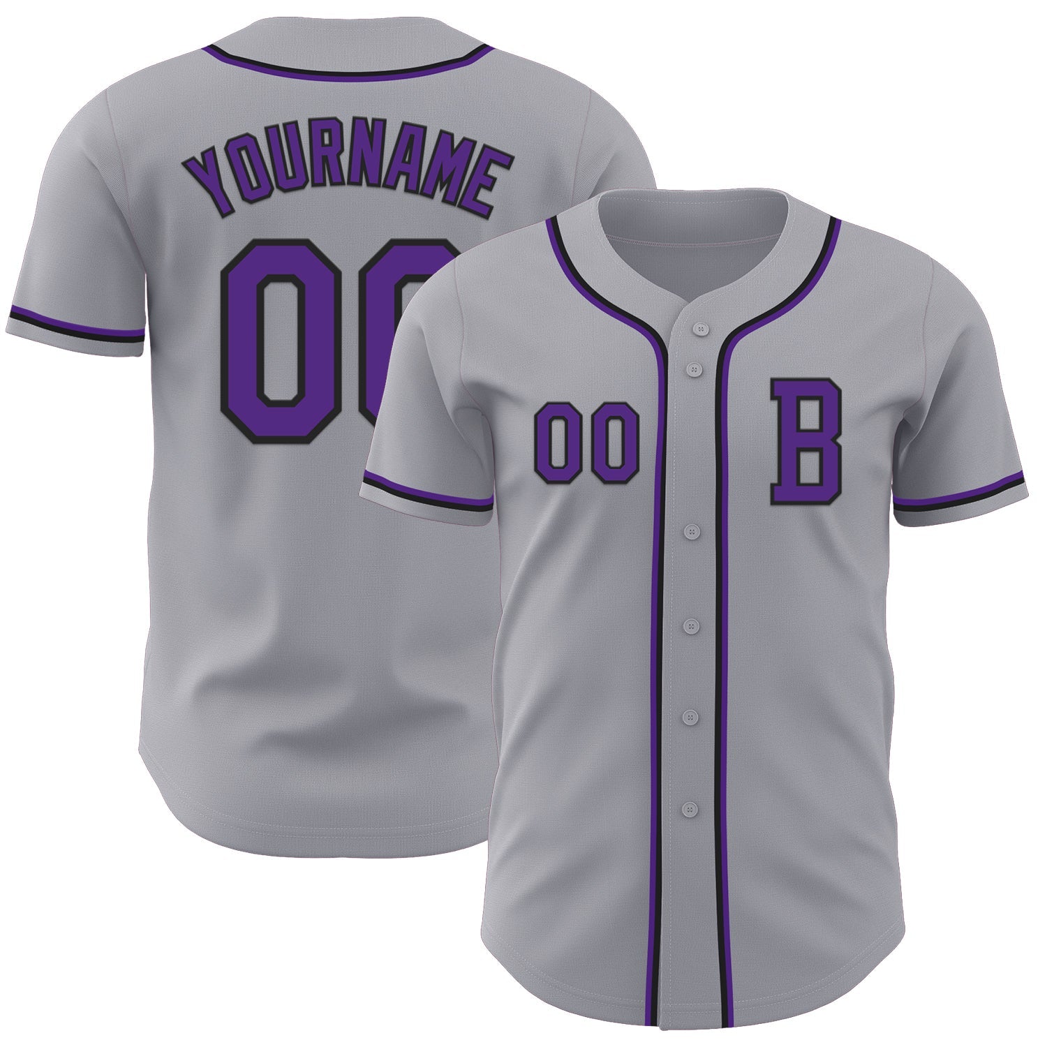 Custom Gray Purple-Black Authentic Baseball Jersey - Sky-Custom