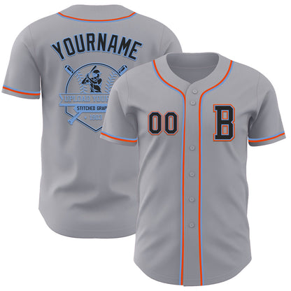Custom Gray Black Powder Blue-Orange Authentic Baseball Jersey - Sky-Custom