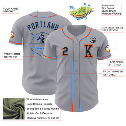 Custom Gray Black Powder Blue-Orange Authentic Baseball Jersey - Sky-Custom