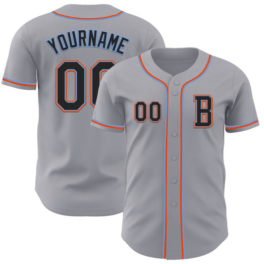 Custom Gray Black Powder Blue-Orange Authentic Baseball Jersey - Sky-Custom