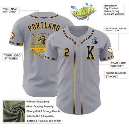 Custom Gray Navy-Gold Authentic Baseball Jersey - Sky-Custom