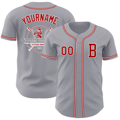 Custom Gray Red-White Authentic Baseball Jersey - Sky-Custom