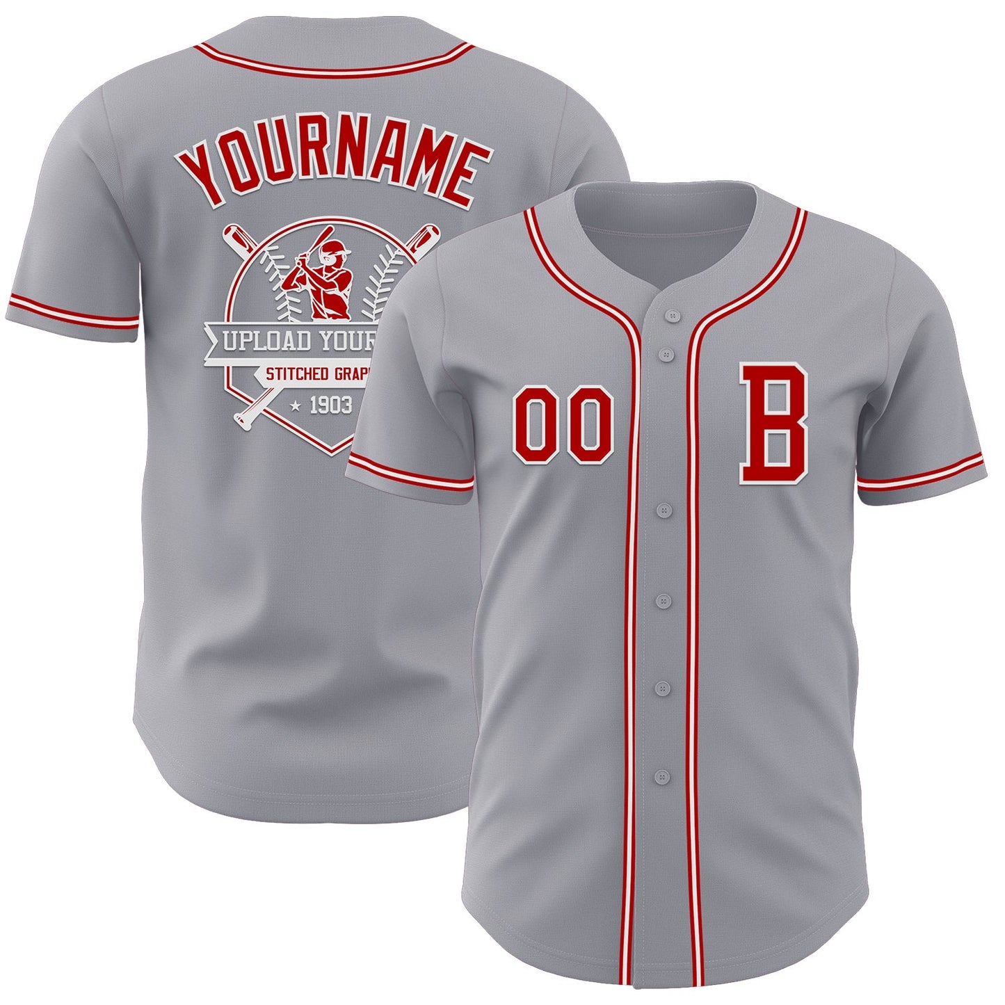 Custom Gray Red-White Authentic Baseball Jersey - Sky-Custom