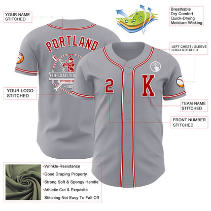 Custom Gray Red-White Authentic Baseball Jersey - Sky-Custom