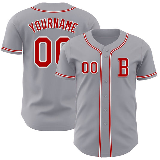 Custom Gray Red-White Authentic Baseball Jersey - Sky-Custom