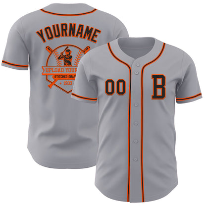 Custom Gray Black-Orange Authentic Baseball Jersey - Sky-Custom