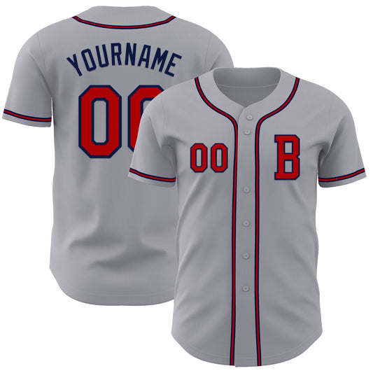 Custom Gray Red-Navy Authentic Baseball Jersey - Sky-Custom