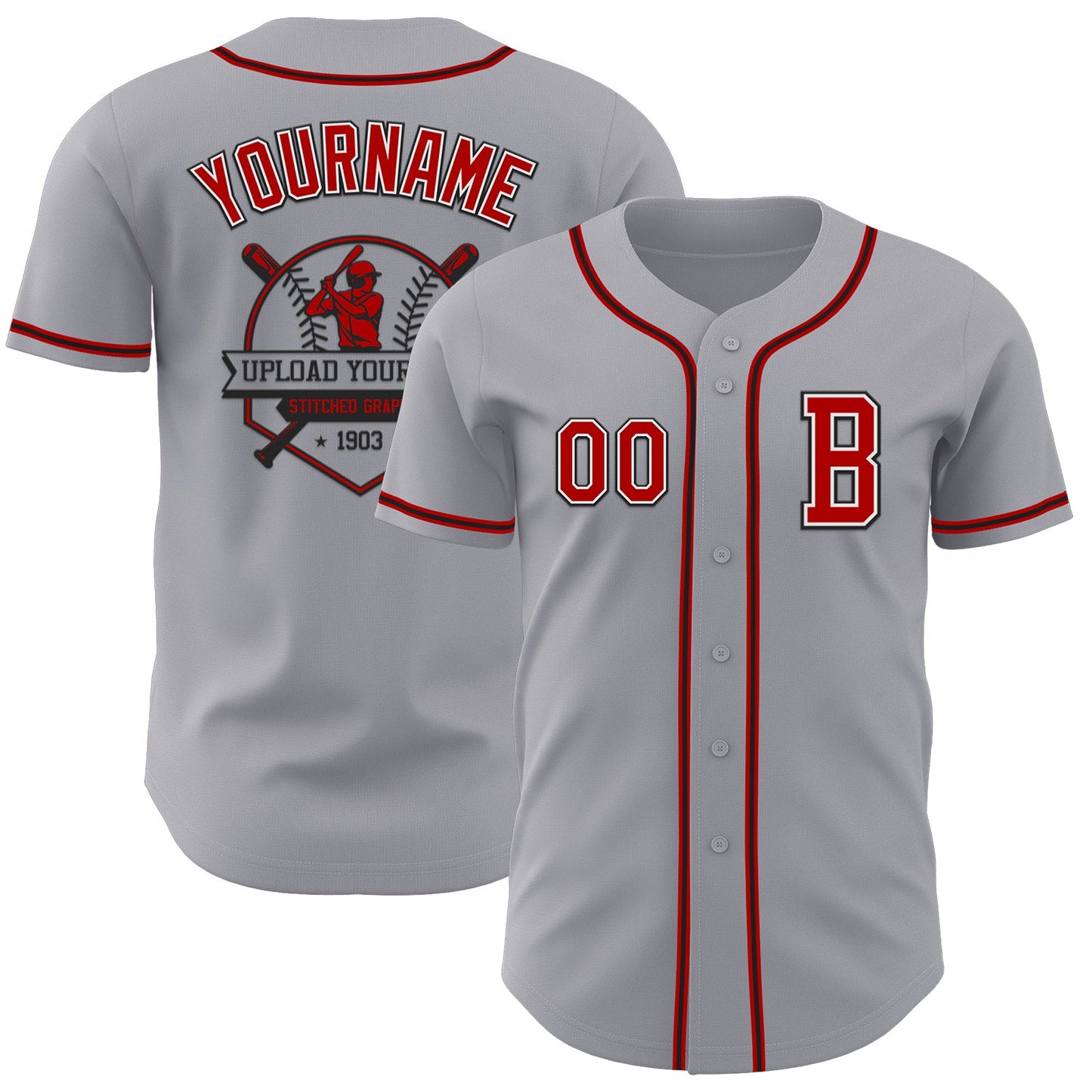 Custom Gray Red-Black Authentic Baseball Jersey - Sky-Custom