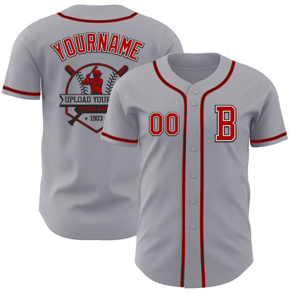 Custom Gray Red-Black Authentic Baseball Jersey - Sky-Custom
