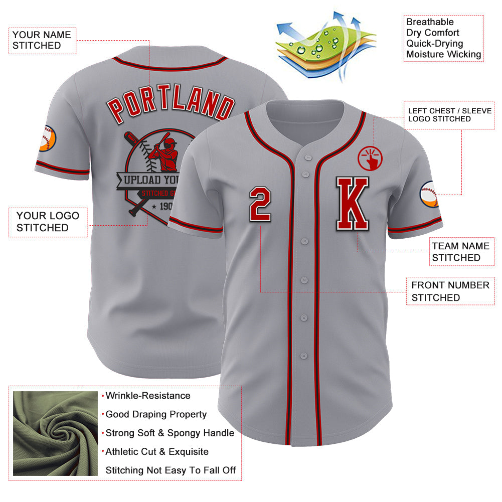 Custom Gray Red-Black Authentic Baseball Jersey - Sky-Custom