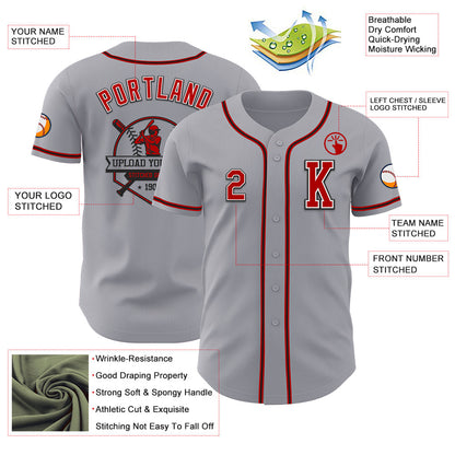 Custom Gray Red-Black Authentic Baseball Jersey - Sky-Custom