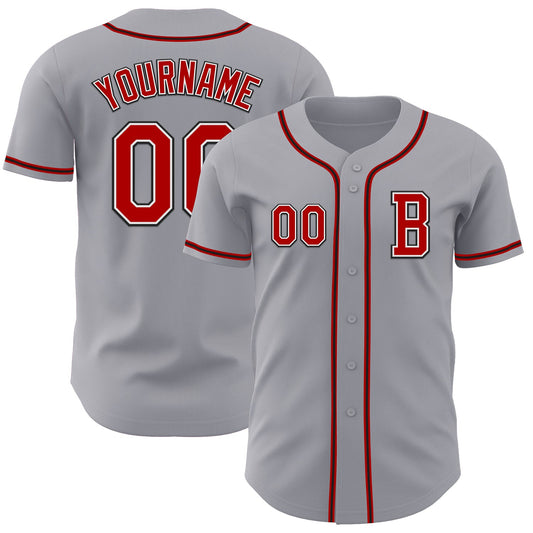 Custom Gray Red-Black Authentic Baseball Jersey - Sky-Custom