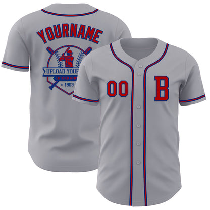 Custom Gray Red-Royal Authentic Baseball Jersey - Sky-Custom