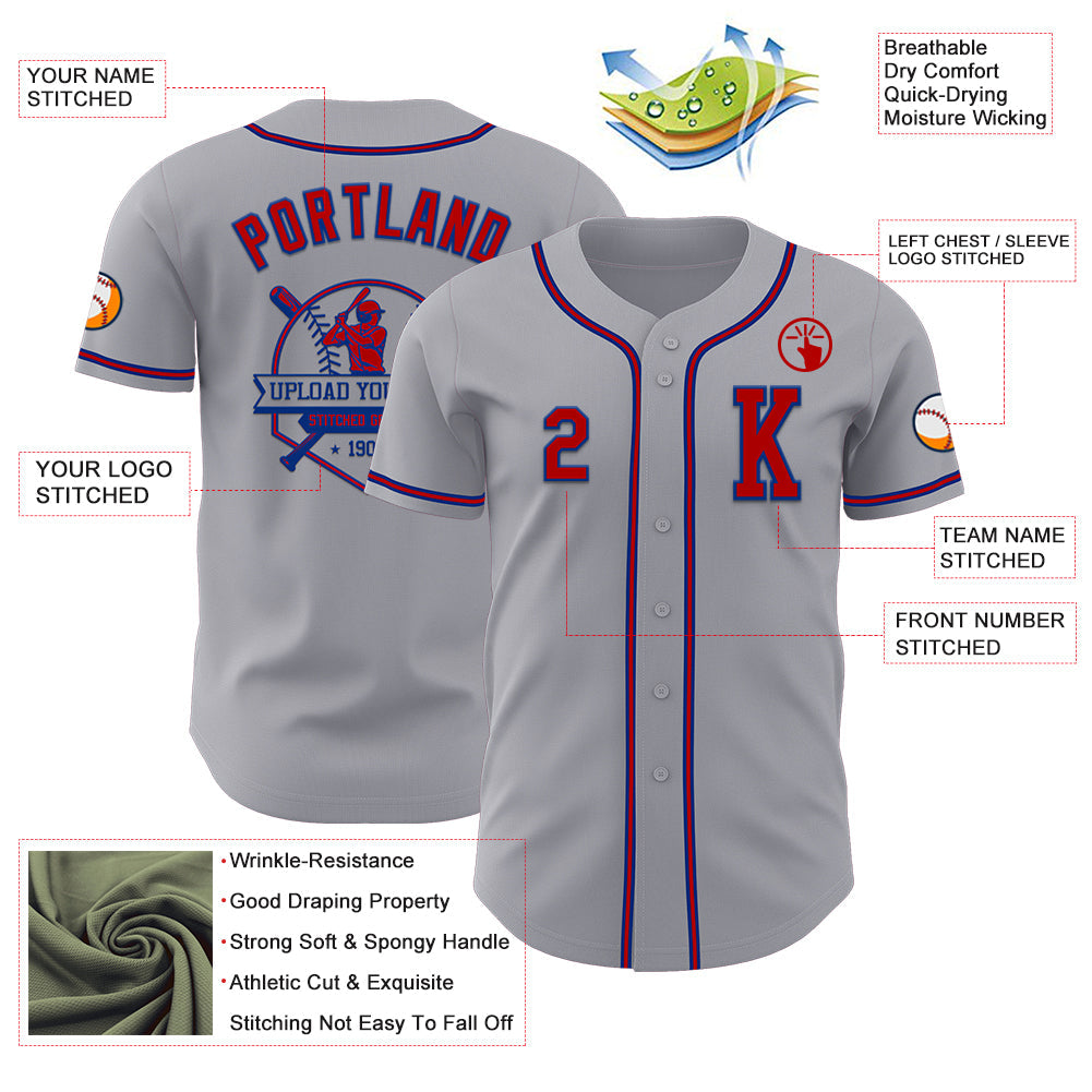 Custom Gray Red-Royal Authentic Baseball Jersey - Sky-Custom