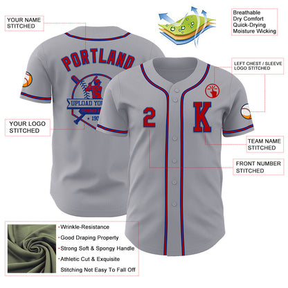Custom Gray Red-Royal Authentic Baseball Jersey - Sky-Custom