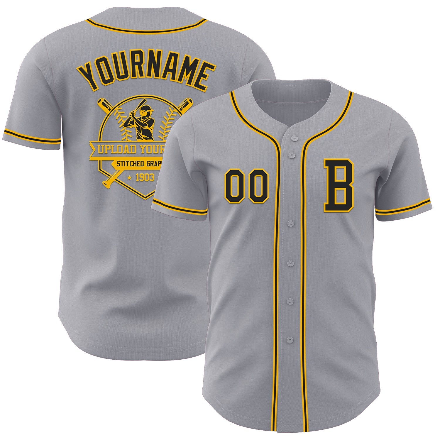 Custom Gray Black-Gold Authentic Baseball Jersey - Sky-Custom
