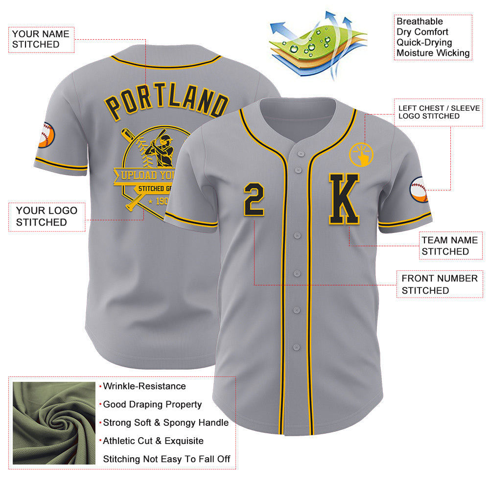 Custom Gray Black-Gold Authentic Baseball Jersey - Sky-Custom