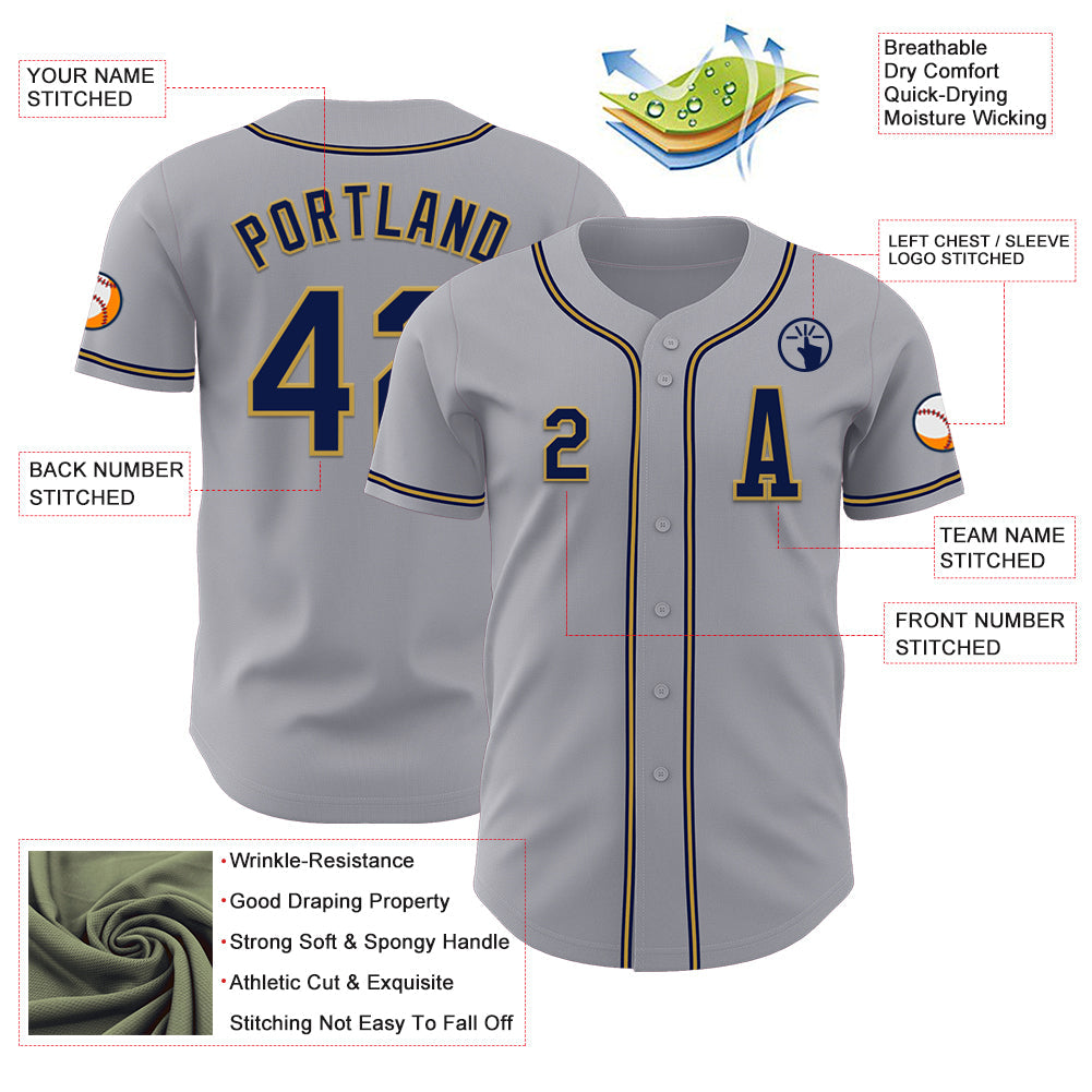 Custom Gray Navy-Old Gold Authentic Baseball Jersey - Sky-Custom