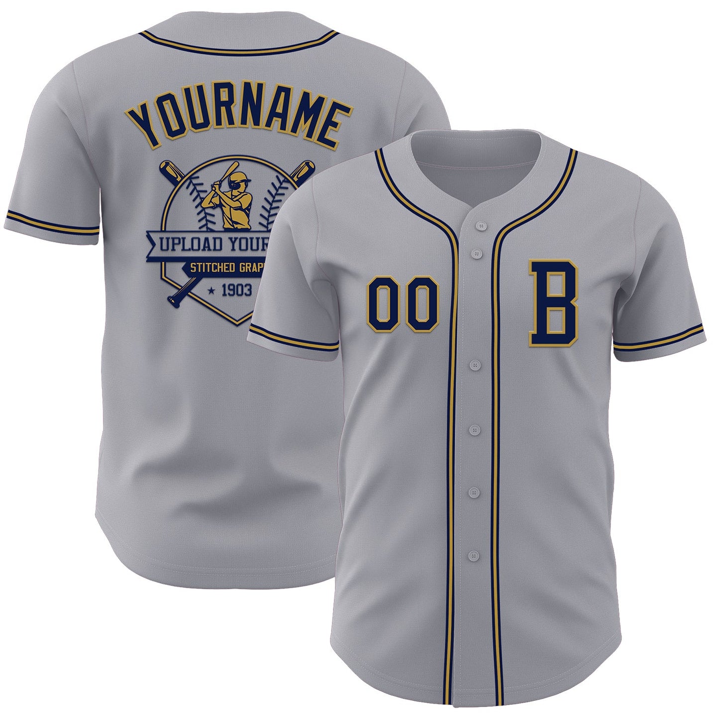 Custom Gray Navy-Old Gold Authentic Baseball Jersey - Sky-Custom