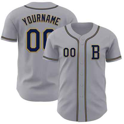 Custom Gray Navy-Old Gold Authentic Baseball Jersey - Sky-Custom