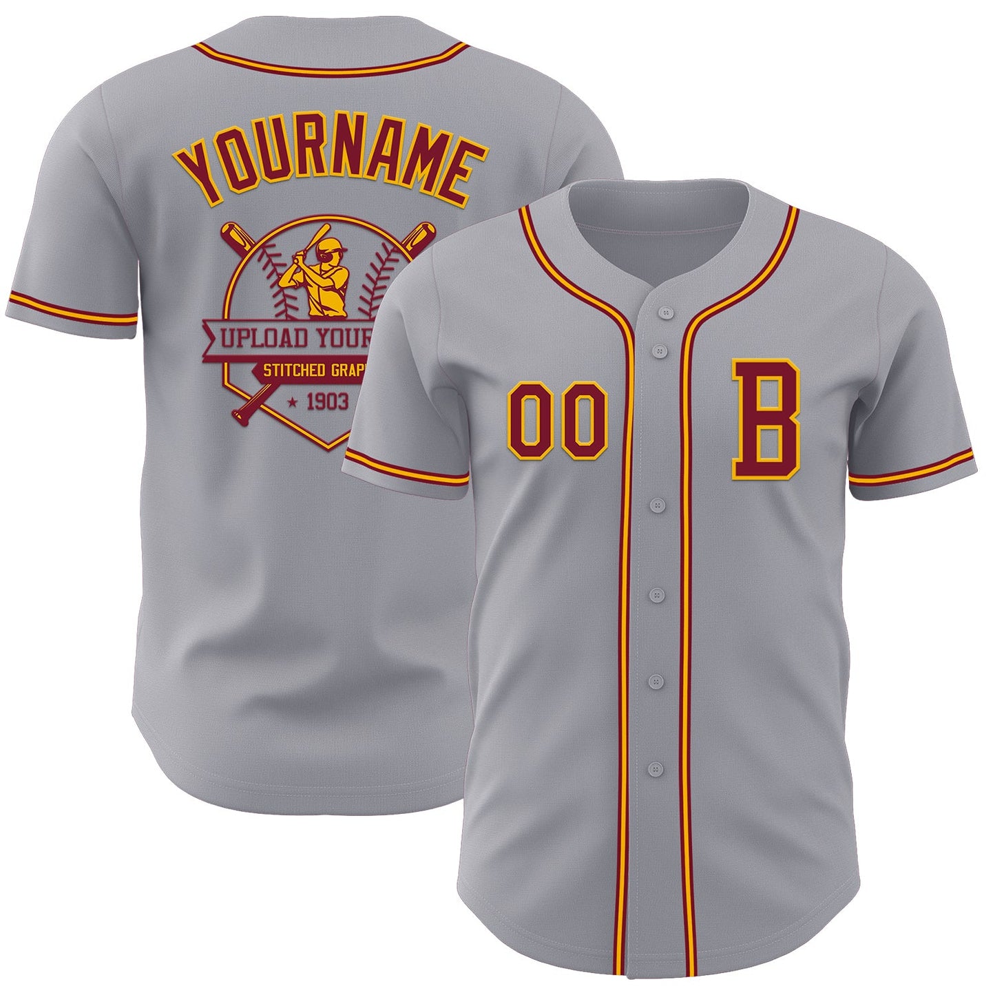Custom Gray Crimson-Gold Authentic Baseball Jersey - Sky-Custom