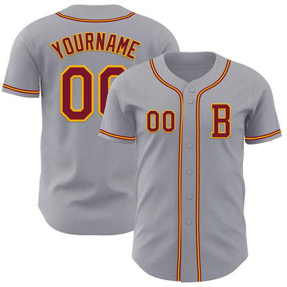 Custom Gray Crimson-Gold Authentic Baseball Jersey - Sky-Custom