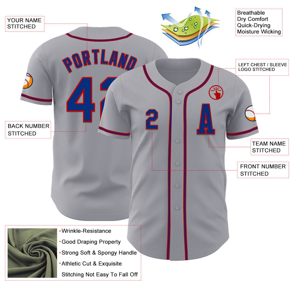 Custom Gray Royal-Red Authentic Baseball Jersey - Sky-Custom