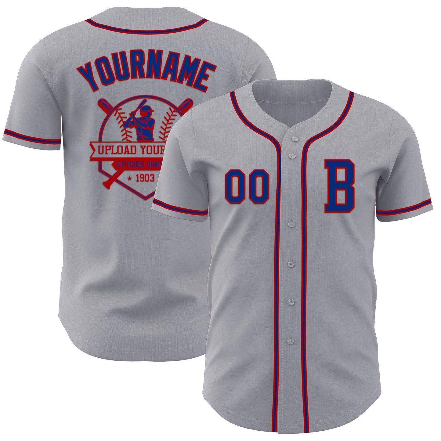 Custom Gray Royal-Red Authentic Baseball Jersey - Sky-Custom
