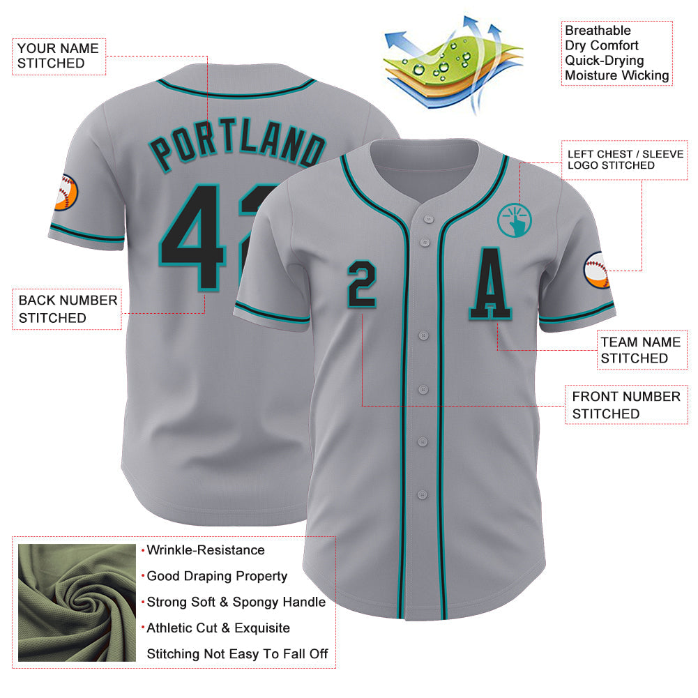 Custom Gray Black-Teal Authentic Baseball Jersey - Sky-Custom