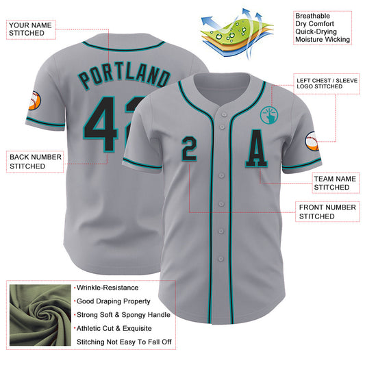 Custom Gray Black-Teal Authentic Baseball Jersey - Sky-Custom