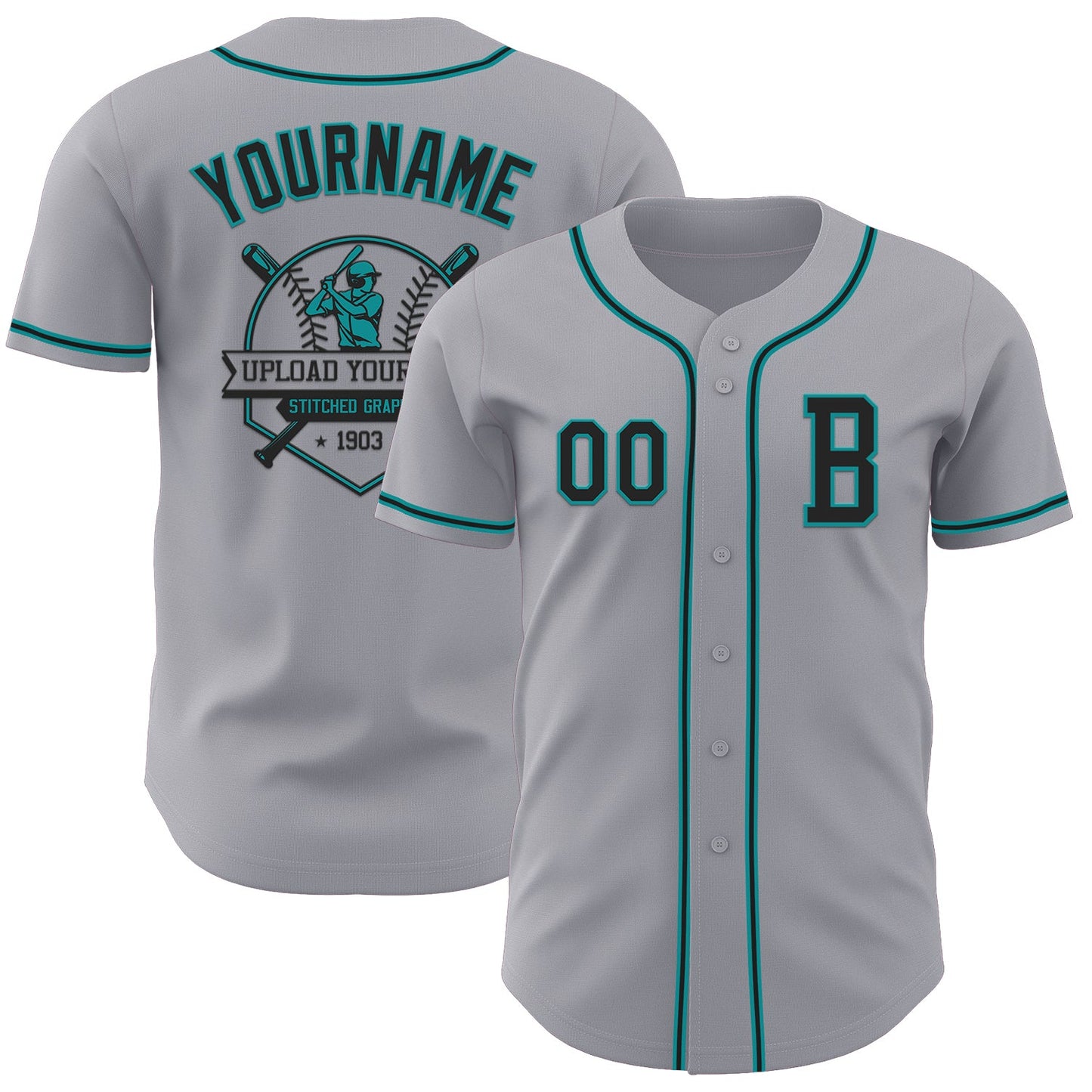 Custom Gray Black-Teal Authentic Baseball Jersey - Sky-Custom