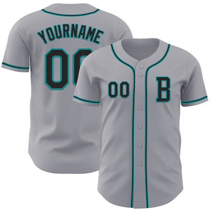 Custom Gray Black-Teal Authentic Baseball Jersey - Sky-Custom