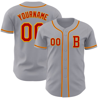 Custom Gray Red-Gold Authentic Baseball Jersey - Sky-Custom