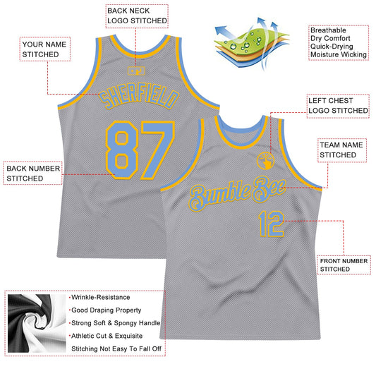 Custom Gray Light Blue-Gold Authentic Throwback Basketball Jersey - Sky-Custom
