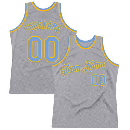 Custom Gray Light Blue-Gold Authentic Throwback Basketball Jersey - Sky-Custom