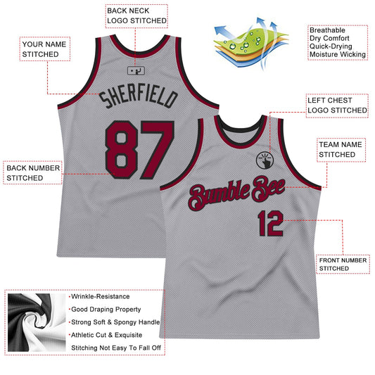 Custom Gray Maroon-Black Authentic Throwback Basketball Jersey - Sky-Custom