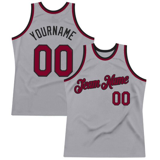 Custom Gray Maroon-Black Authentic Throwback Basketball Jersey - Sky-Custom