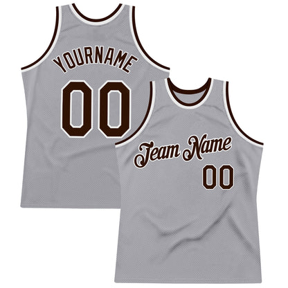 Custom Gray Brown-White Authentic Throwback Basketball Jersey - Sky-Custom