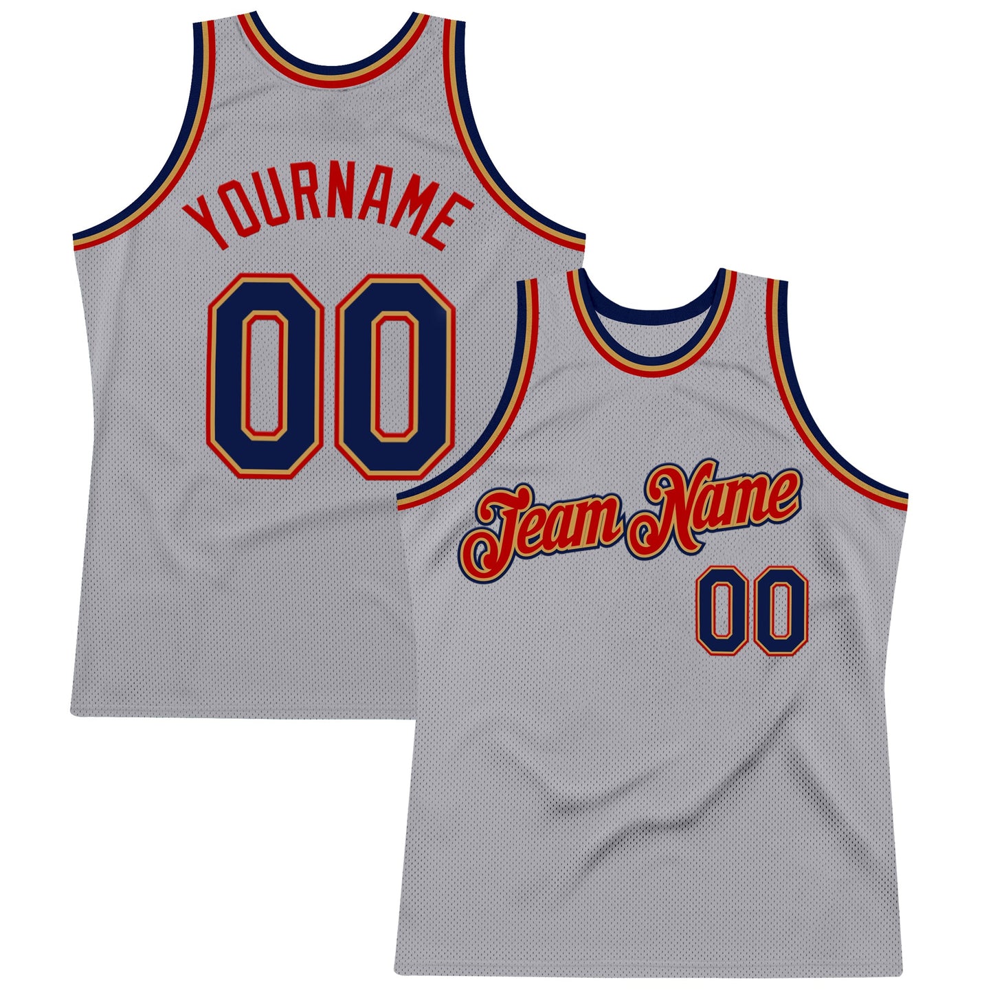Custom Gray Navy Old Gold-Red Authentic Throwback Basketball Jersey - Sky-Custom