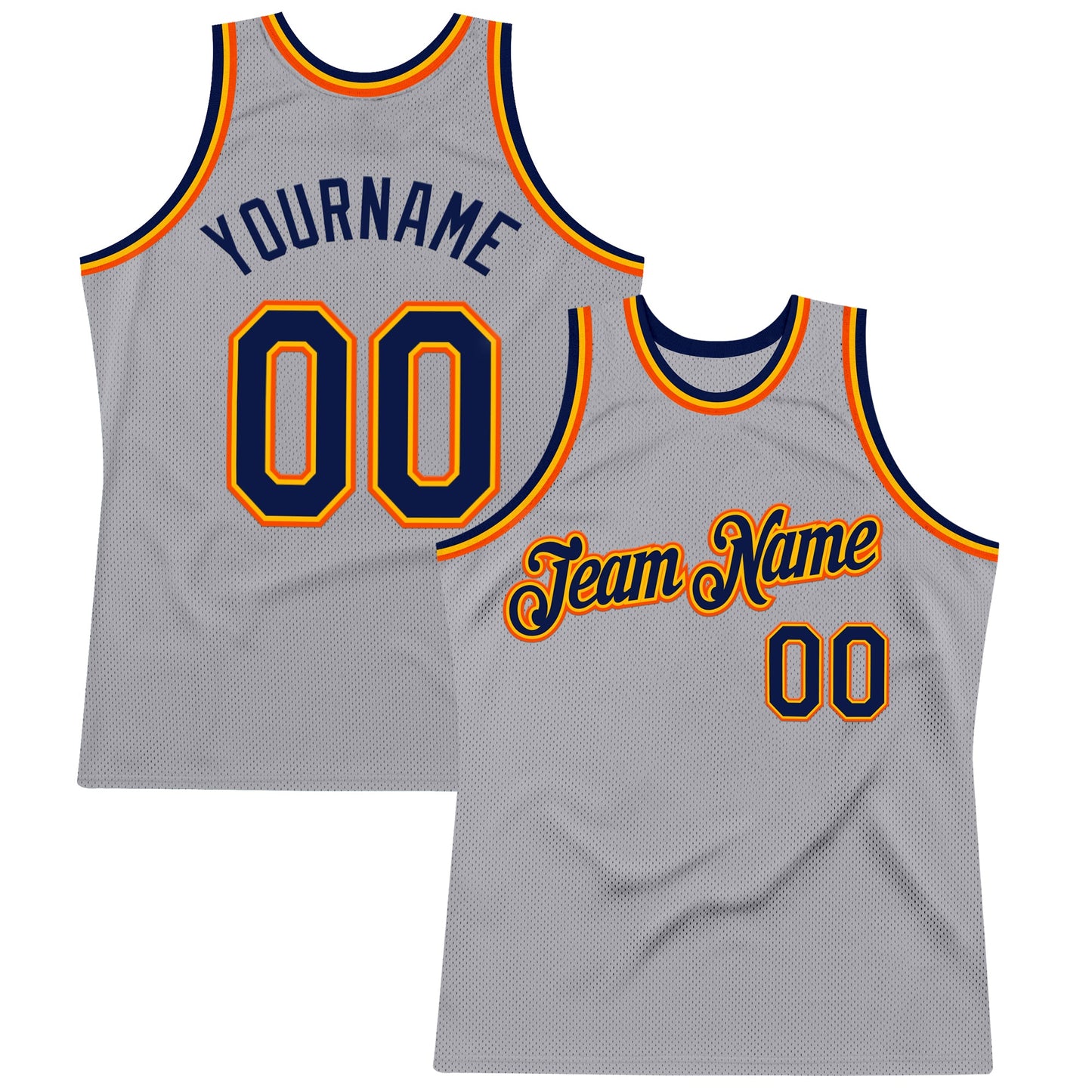 Custom Gray Navy Gold-Orange Authentic Throwback Basketball Jersey - Sky-Custom