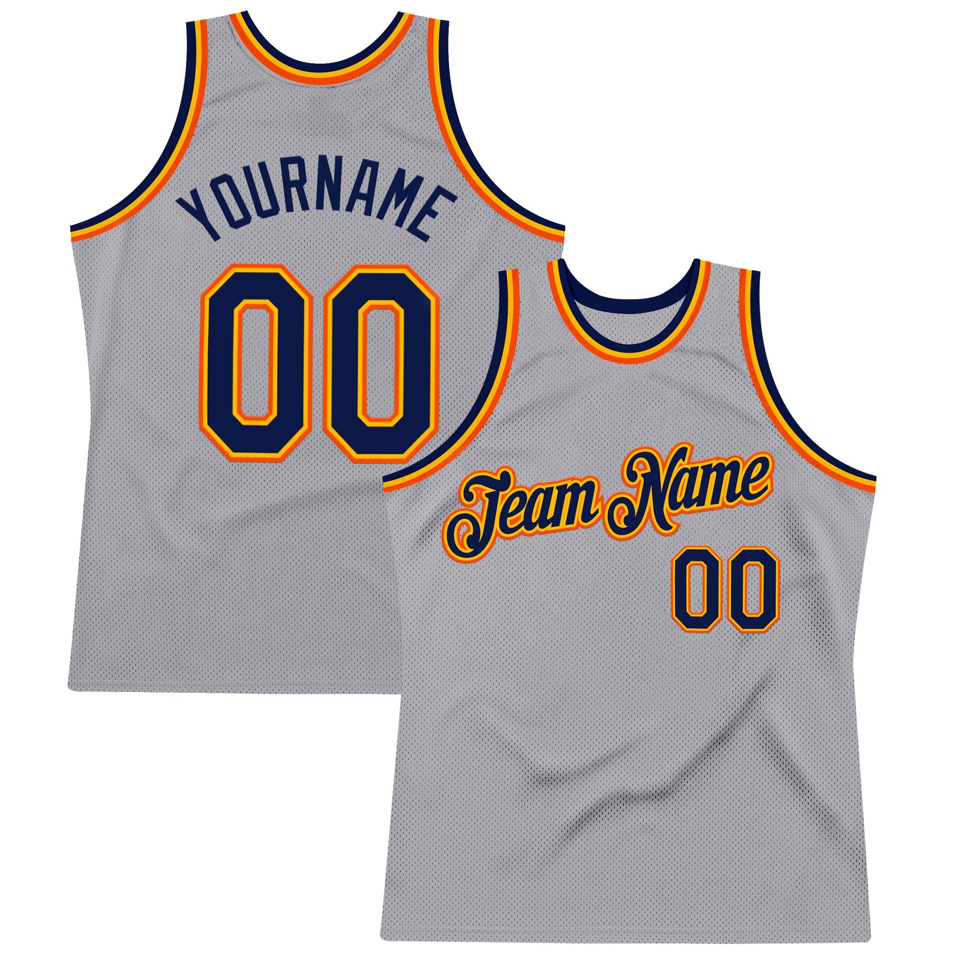 Custom Gray Navy Gold-Orange Authentic Throwback Basketball Jersey - Sky-Custom