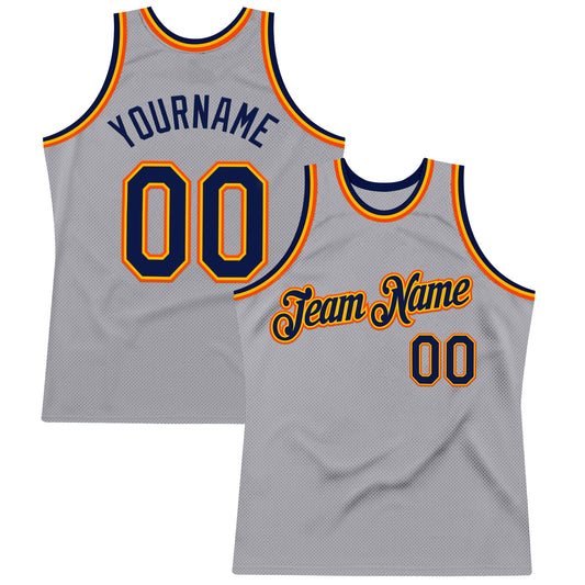 Custom Gray Navy Gold-Orange Authentic Throwback Basketball Jersey - Sky-Custom