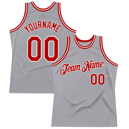 Custom Gray Red-White Authentic Throwback Basketball Jersey - Sky-Custom