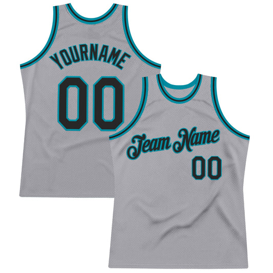 Custom Gray Black-Teal Authentic Throwback Basketball Jersey - Sky-Custom
