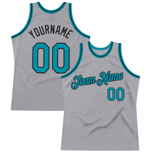 Custom Gray Teal-Black Authentic Throwback Basketball Jersey - Sky-Custom