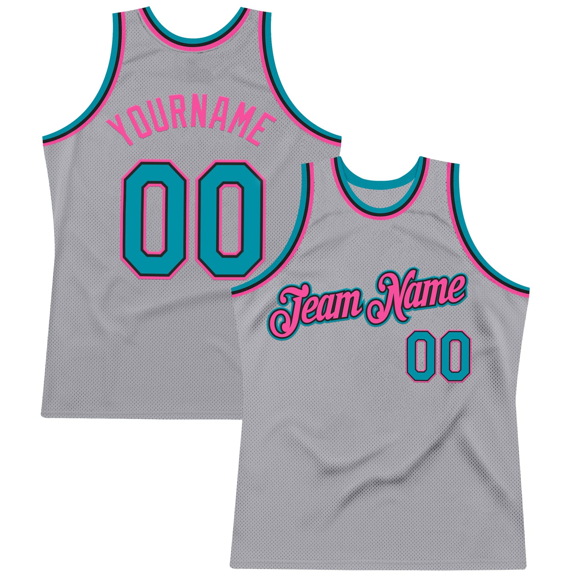 Custom Gray Teal Black-Pink Authentic Throwback Basketball Jersey - Sky-Custom