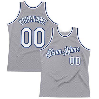 Custom Gray White-Royal Authentic Throwback Basketball Jersey - Sky-Custom