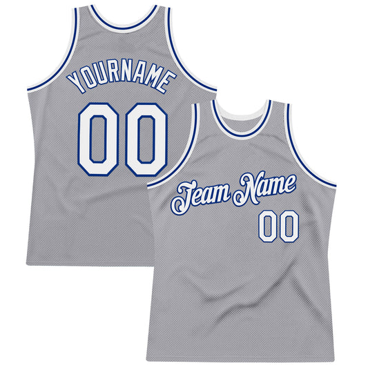 Custom Gray White-Royal Authentic Throwback Basketball Jersey - Sky-Custom